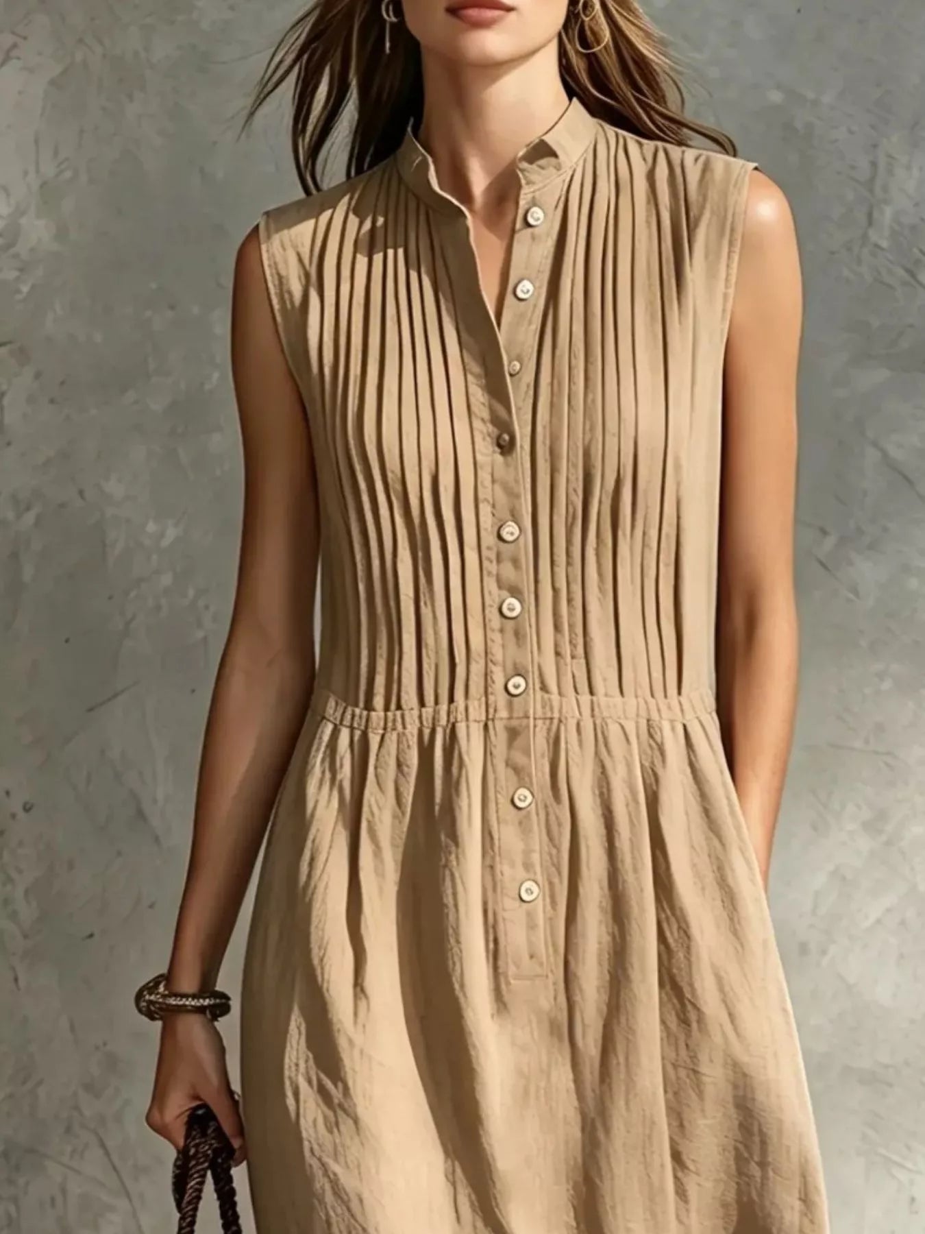 Full Size Sleeveless Button Front Midi Dress Plus Size