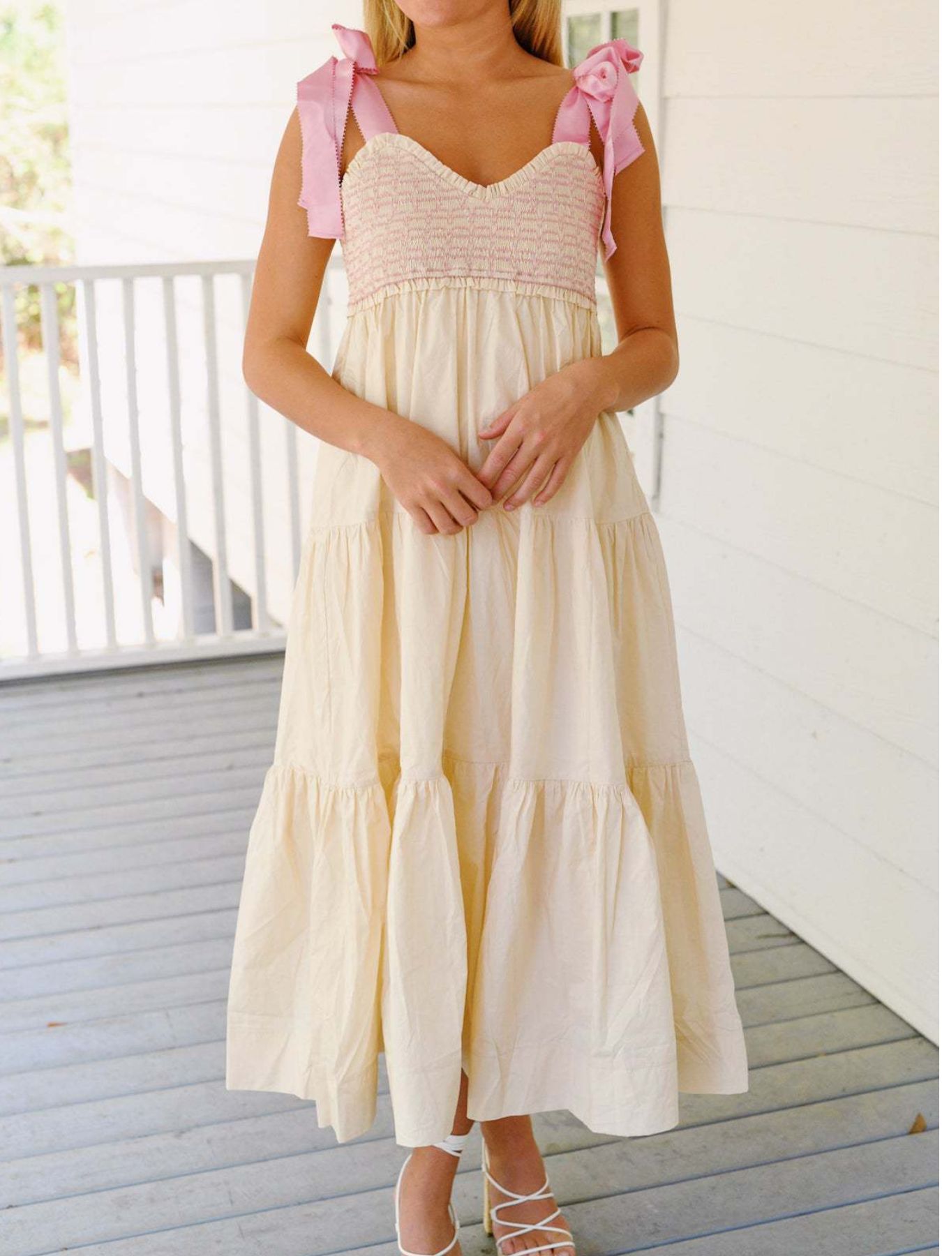 Tie Shoulder Tiered Midi Dress