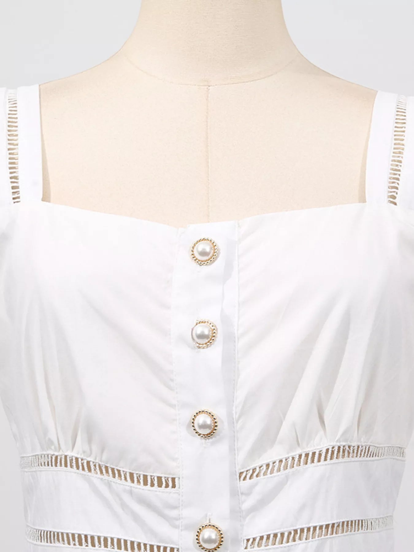 Sleeveless Eyelet Embroidered Button-Down Midi Dress