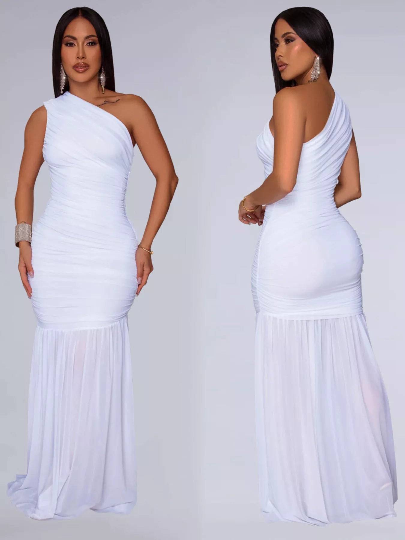 One-Shoulder Ruched Bodycon Maxi Dress
