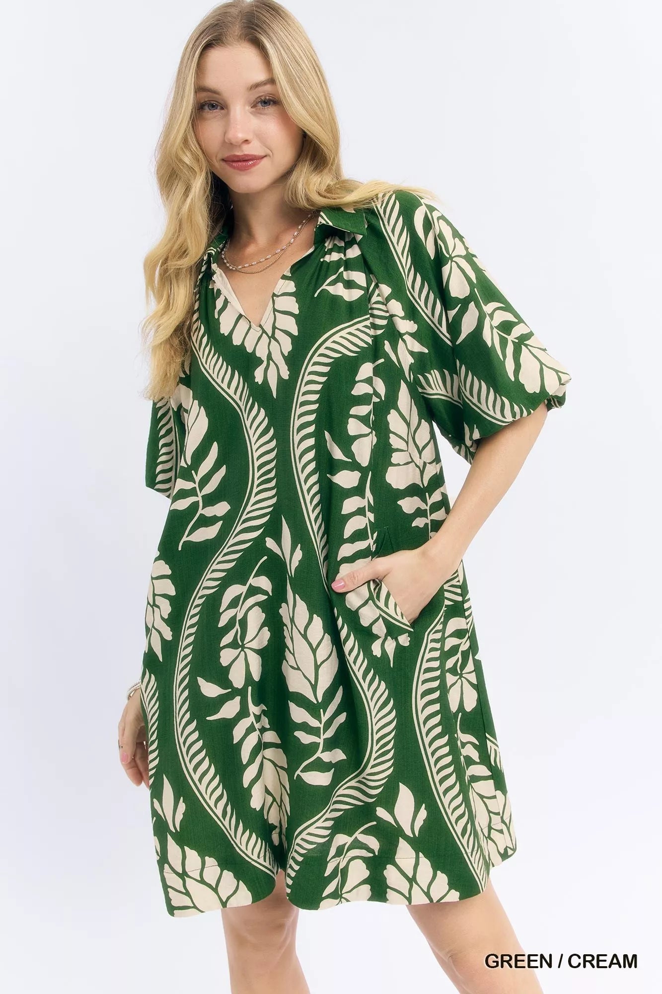 Umgee Leafy Ogee Print Mini Dress