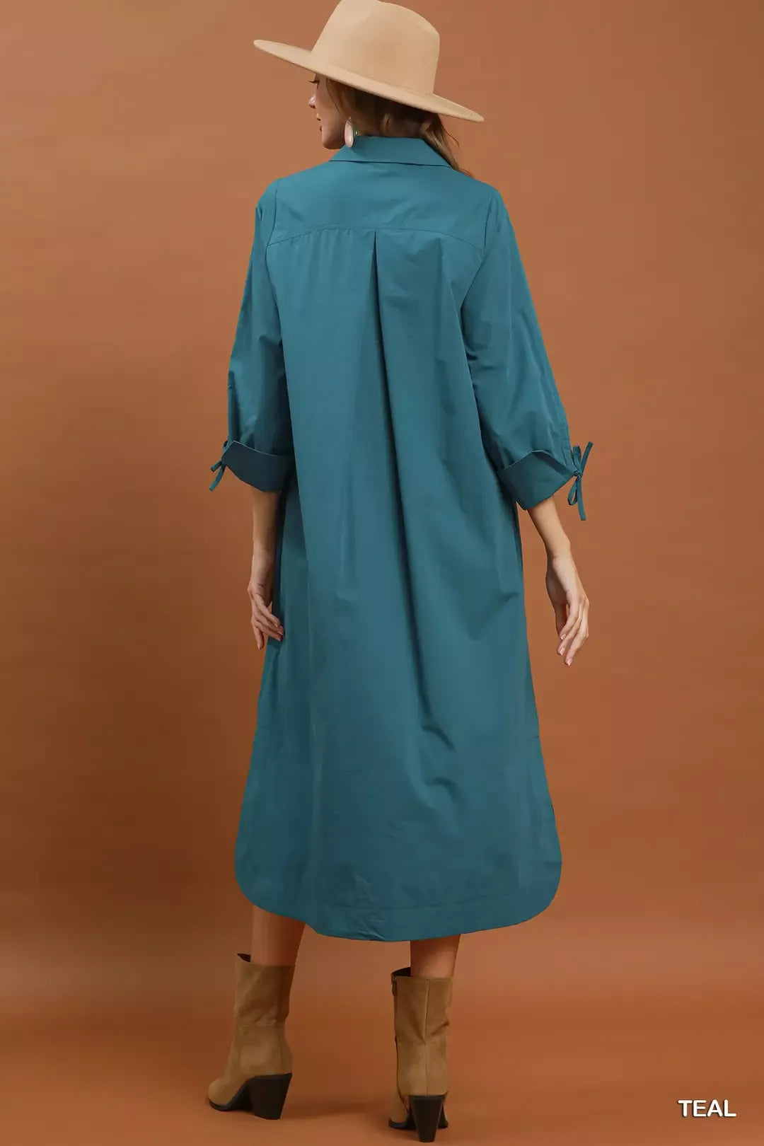 Umgee Collared Button Detail Relaxed Midi Dress