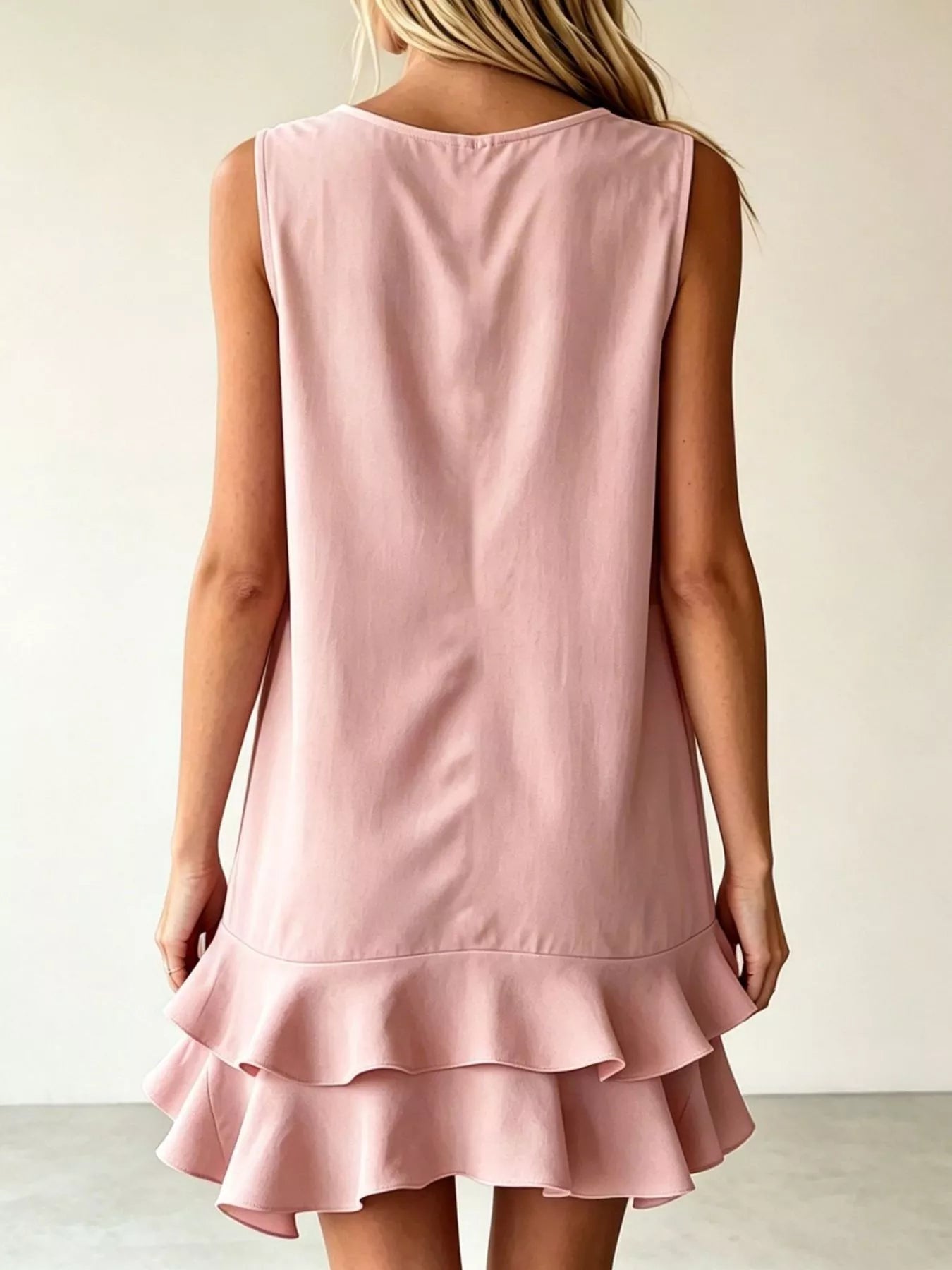 Full Size Sleeveless V-Neck Tiered Ruffle Mini Dress Plus Size