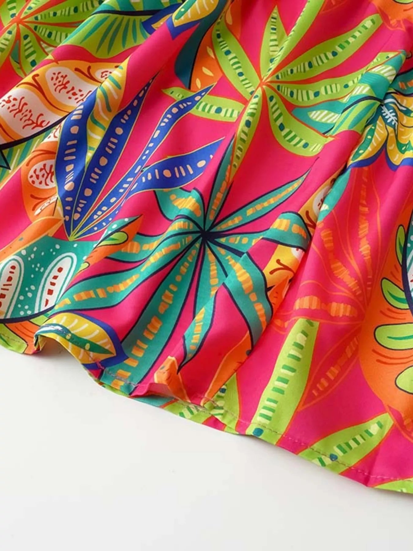 Tropical Print Smocked Tie-Strap Dress