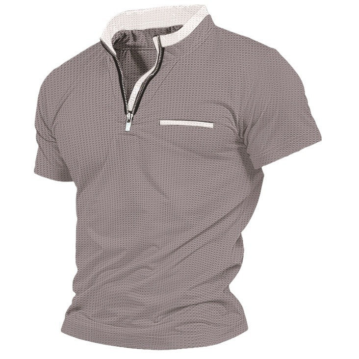 Polo shirt with grid zipper pocket for men's sports polo shirt