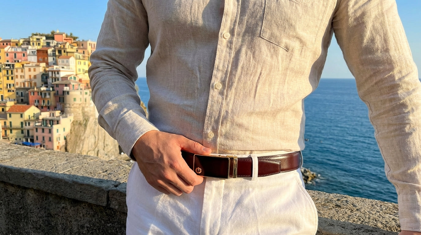 White Italian Leather Ratchet Belt for Men – Handmade Luxury Smart Belt