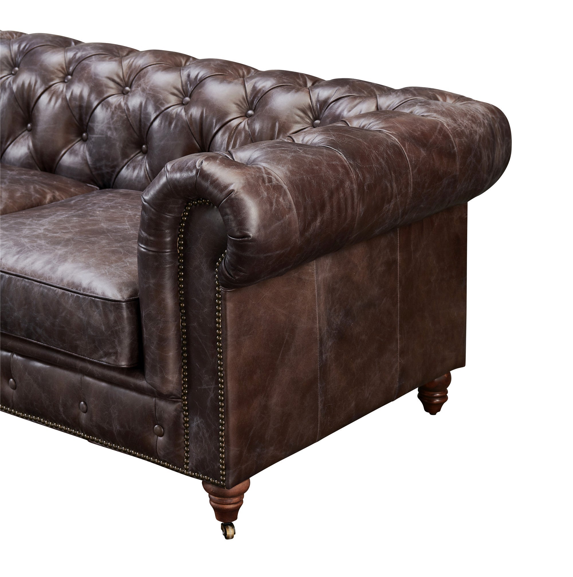 Century Chesterfield Sofa - Dark Brown Leather - 118"