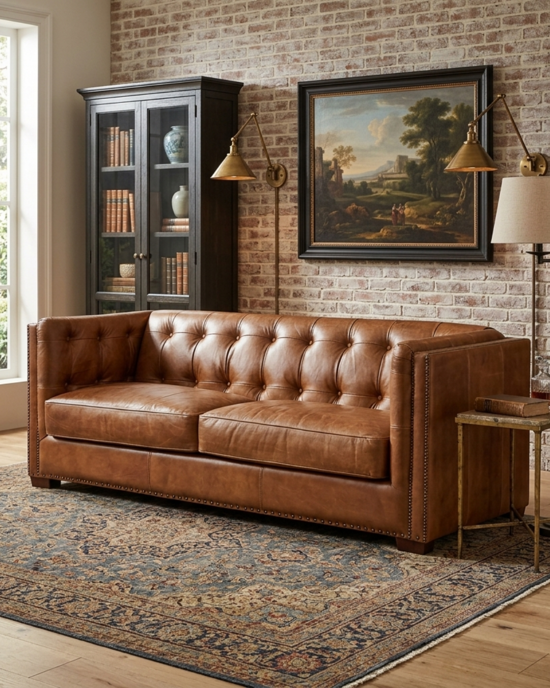 Tuxedo Leather Sofa - Light Brown