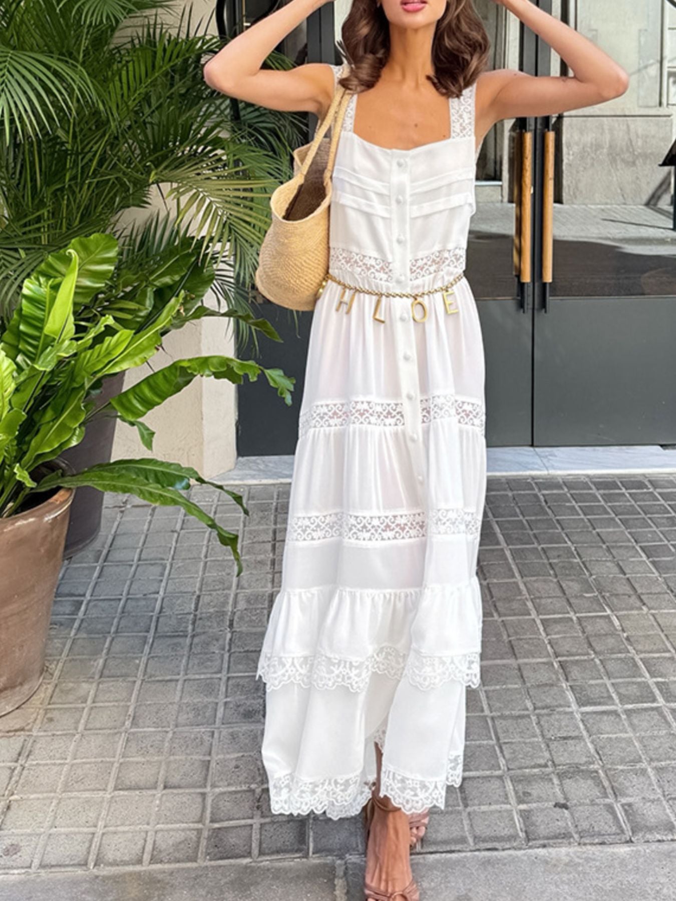 Lace Detail Wide Strap Dress