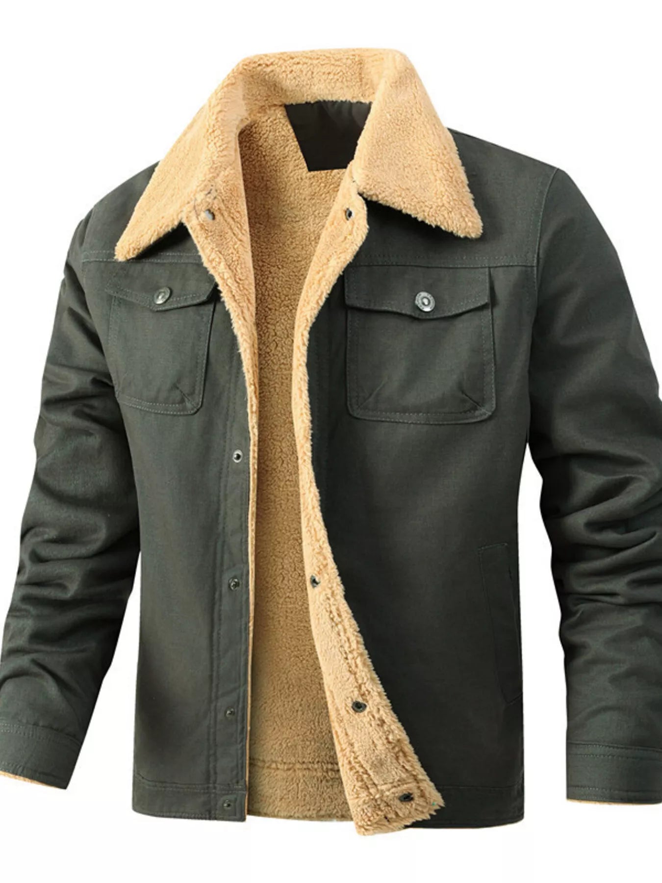 Men's Full Size Sherpa Lined Snap Down Jacket Plus Size