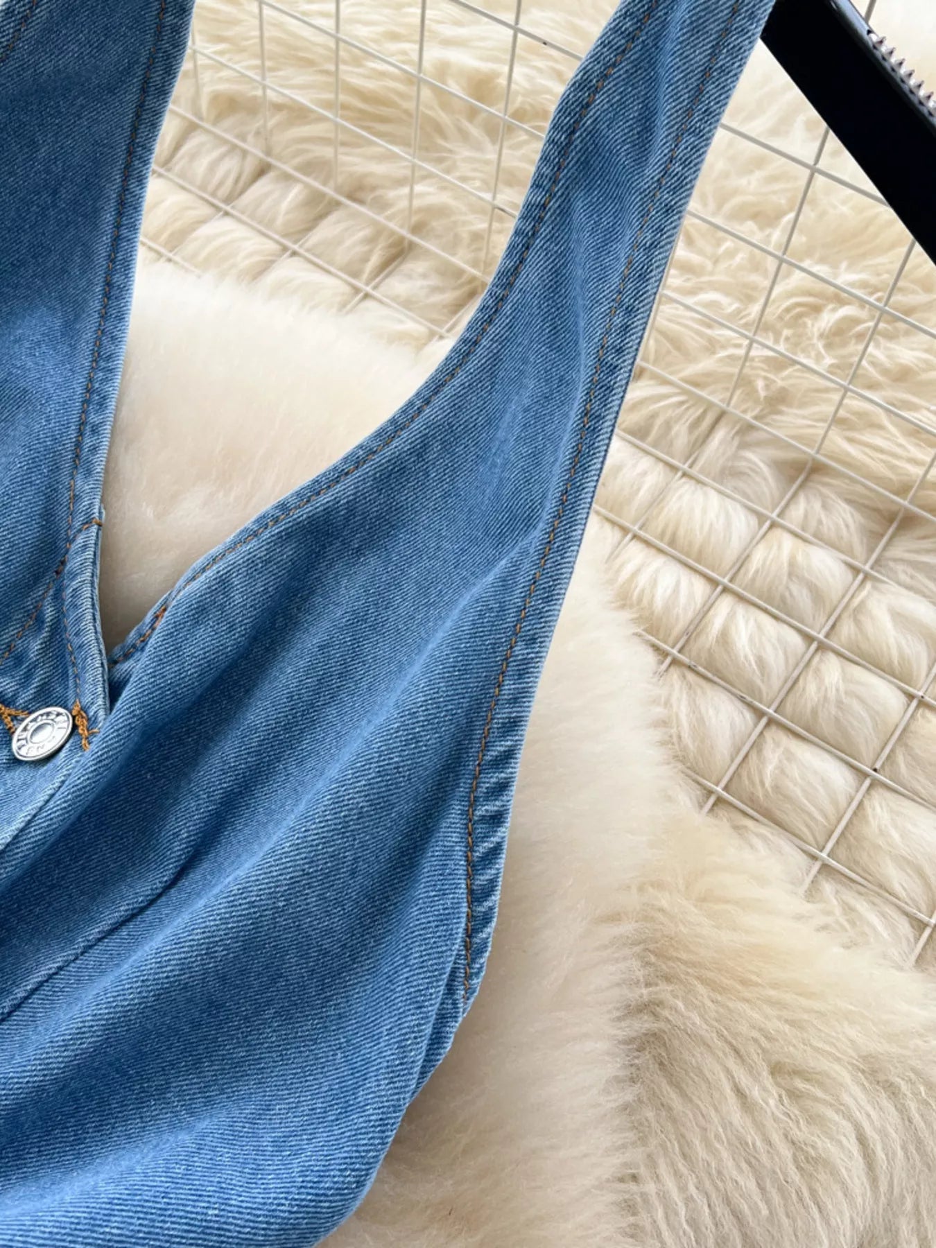 Halter Neck Button-Down Denim Dress