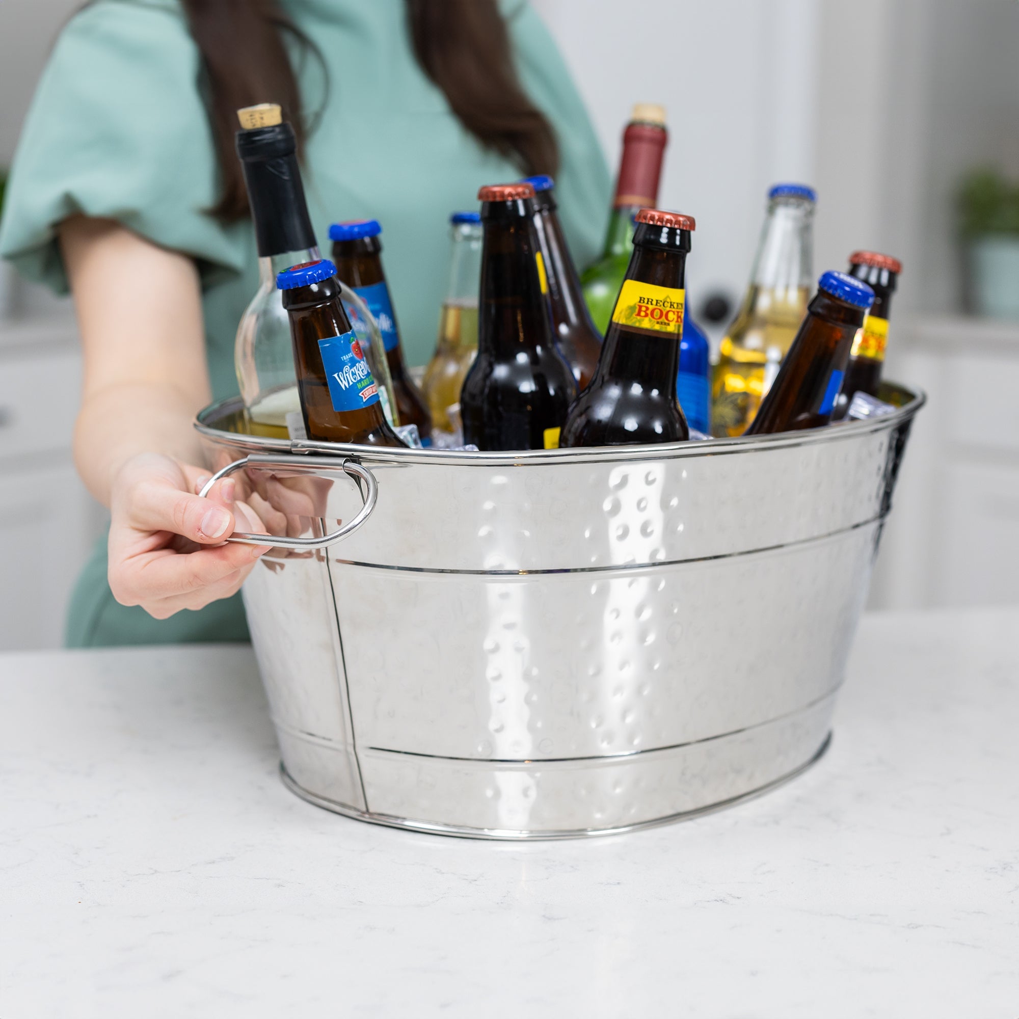 Colt Hammered Stainless Steel Drink Buckets – Set of 2 Large Beverage Tubs | BREKX