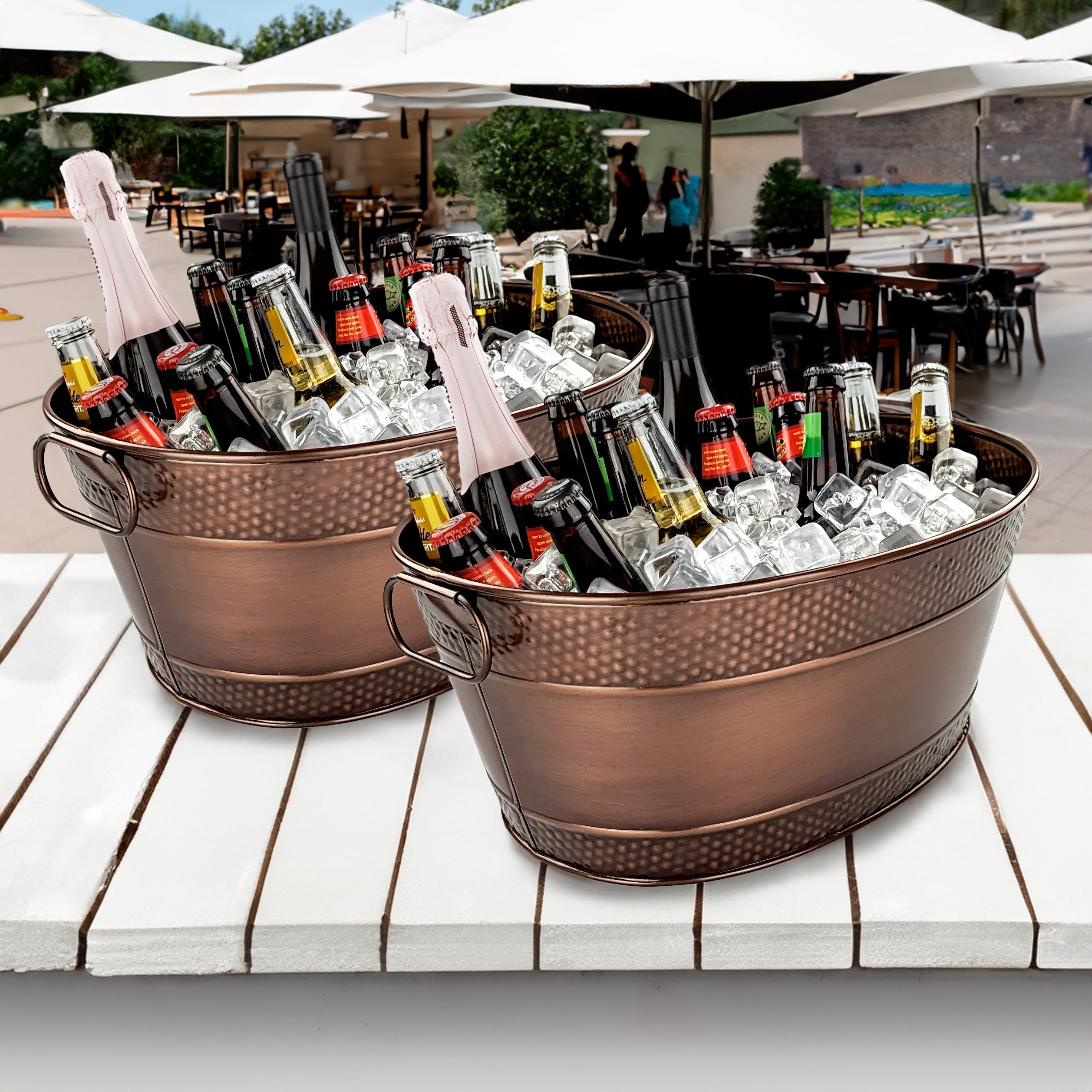 Colt Hammered Antique Copper Drink Buckets – Set of 2 Galvanized Steel Beverage Tubs | BREKX