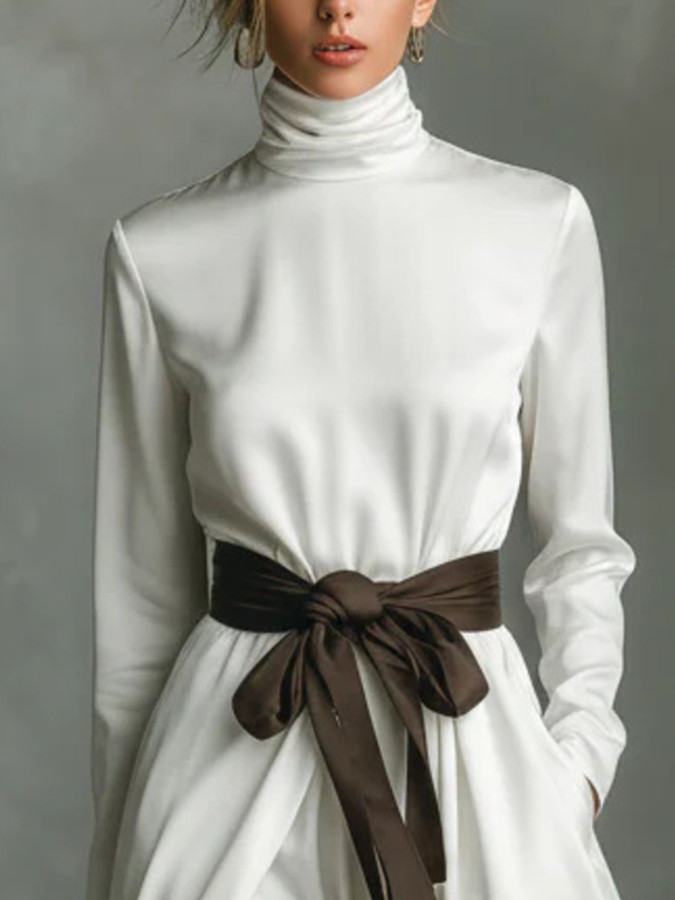 Turtleneck Tie Waist Midi Dress