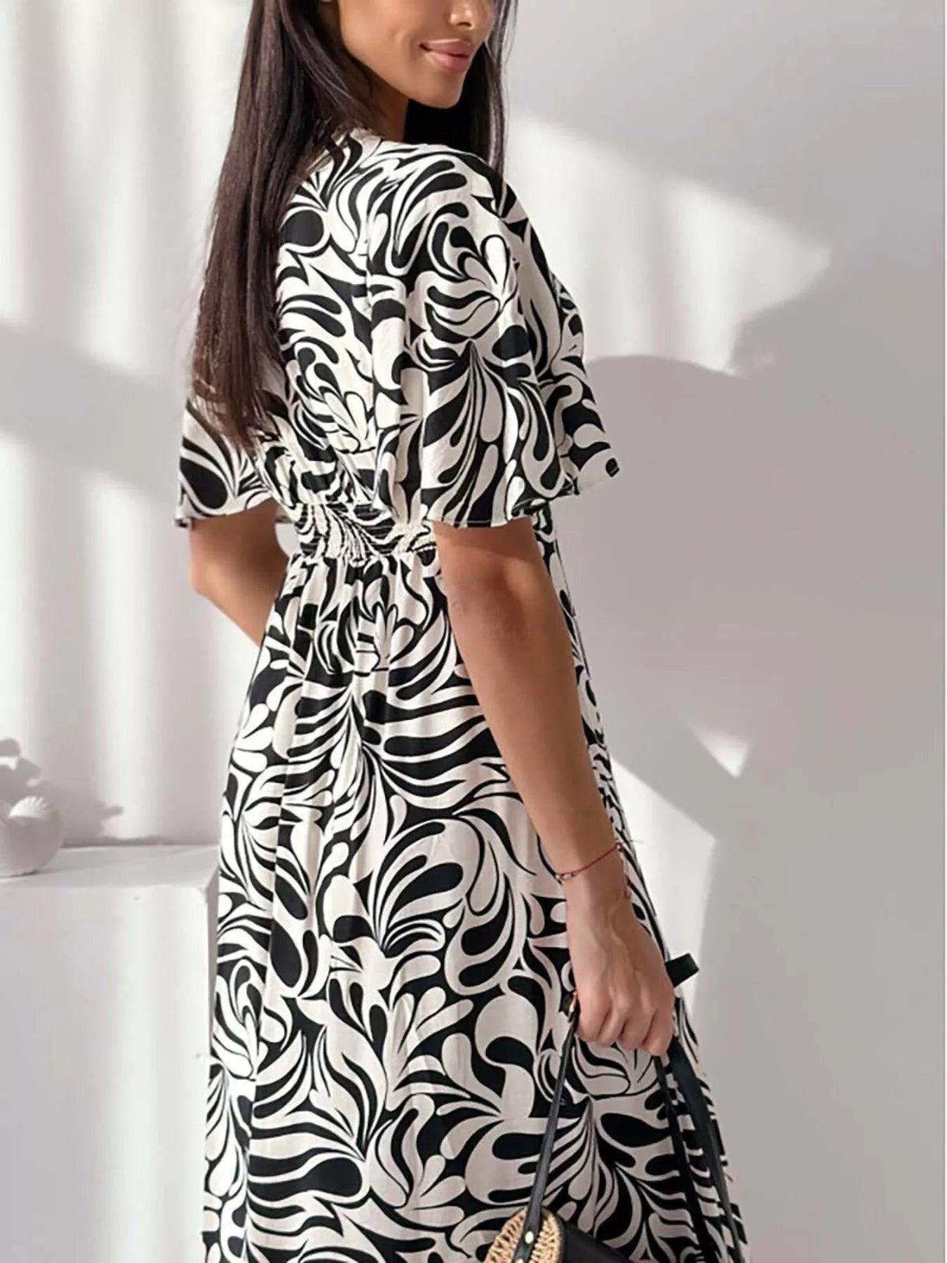 Printed Flutter Sleeve Midi Dress