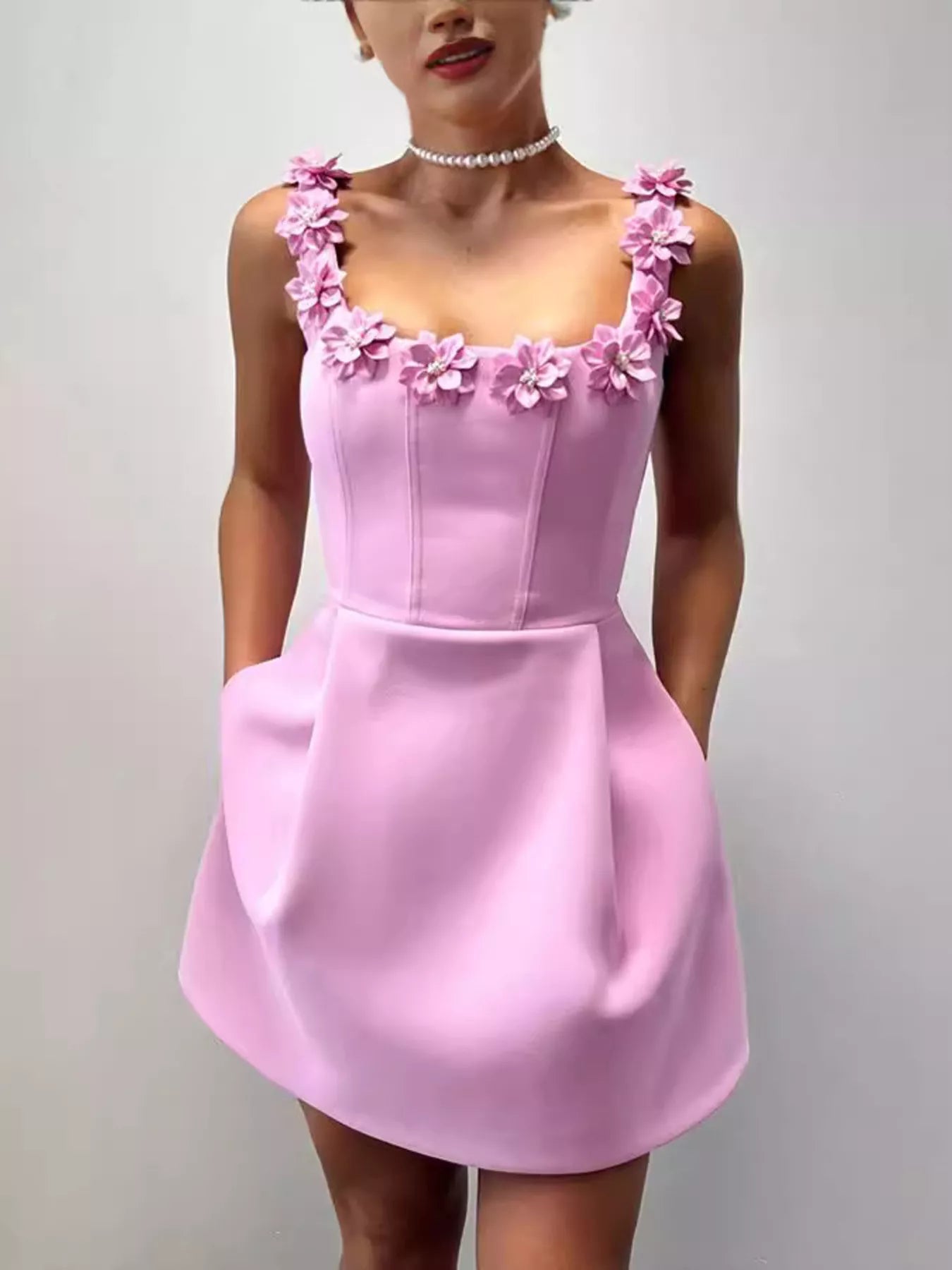 Floral Sleeveless Mini Dress with Pockets