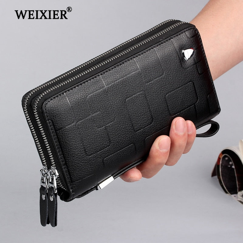 WEIXIER New Genuine Leather Clutch Cellphone Long Wallet Men's Simple Multifunctional Cow Leather Zipper Money Business bag