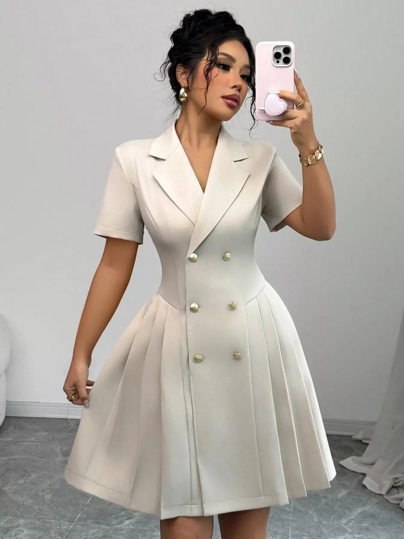 Double-Breasted Pleated Blazer Dress