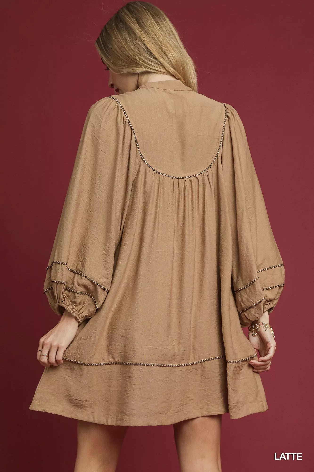 Umgee Boho Peasant Mini Dress with Trim Detail