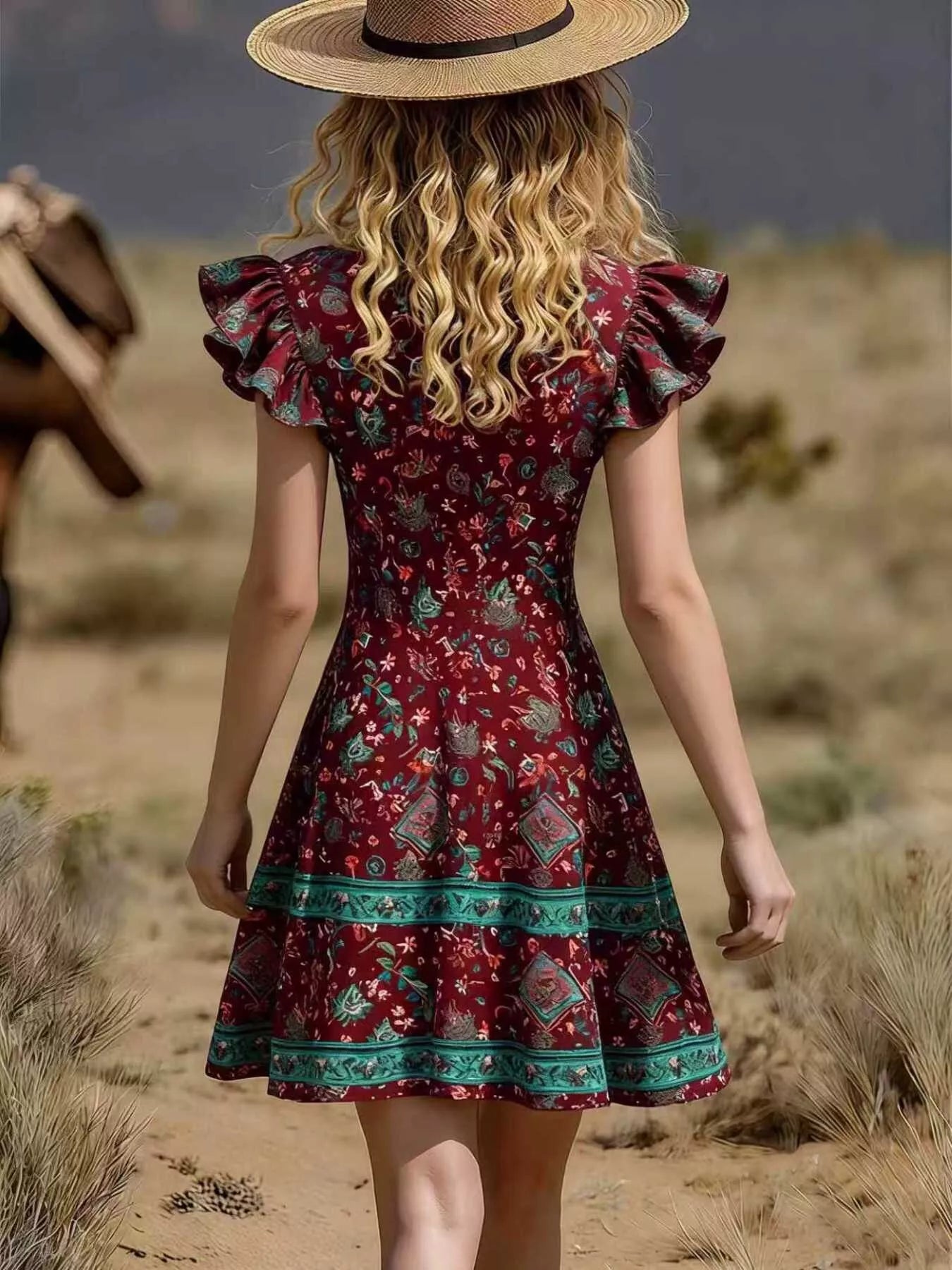 Ruffled V-Neck Mini Dress