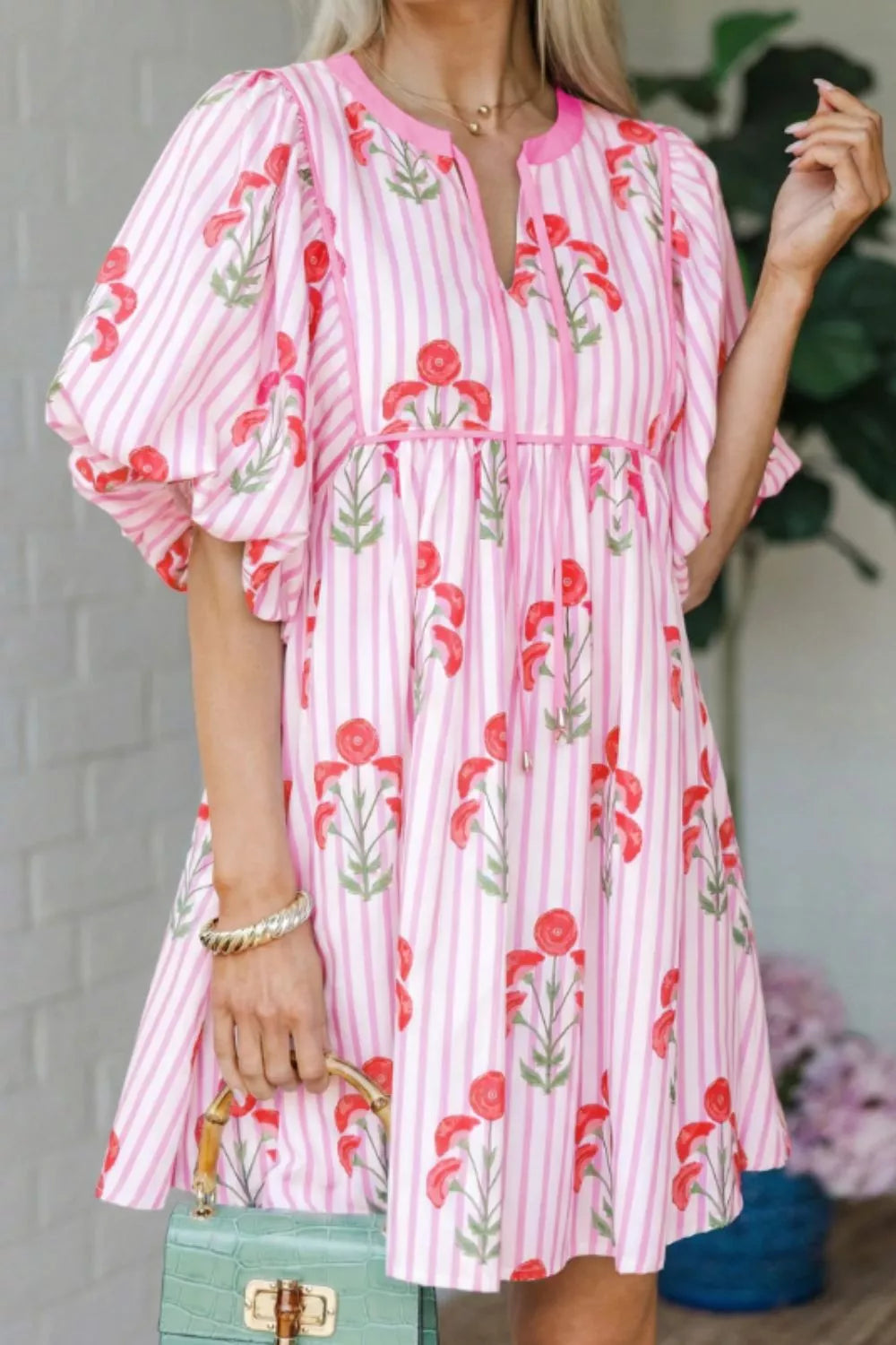 Striped Floral Print Mini Dress