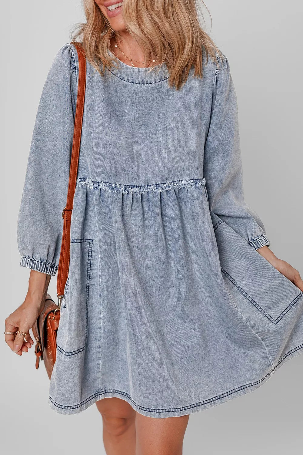 Vintage Wash Denim Dress with Pockets