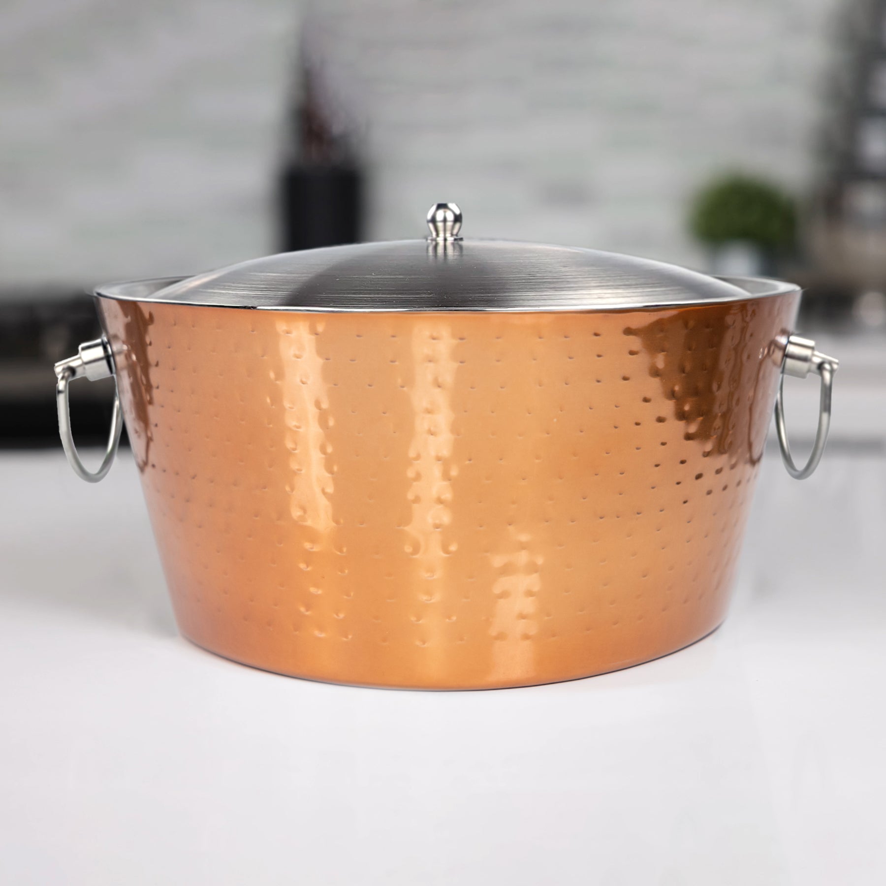 Anchored Rose Copper Ice Bucket with Lid – 3 Gallon Insulated Champagne & Wine Chiller | BREKX