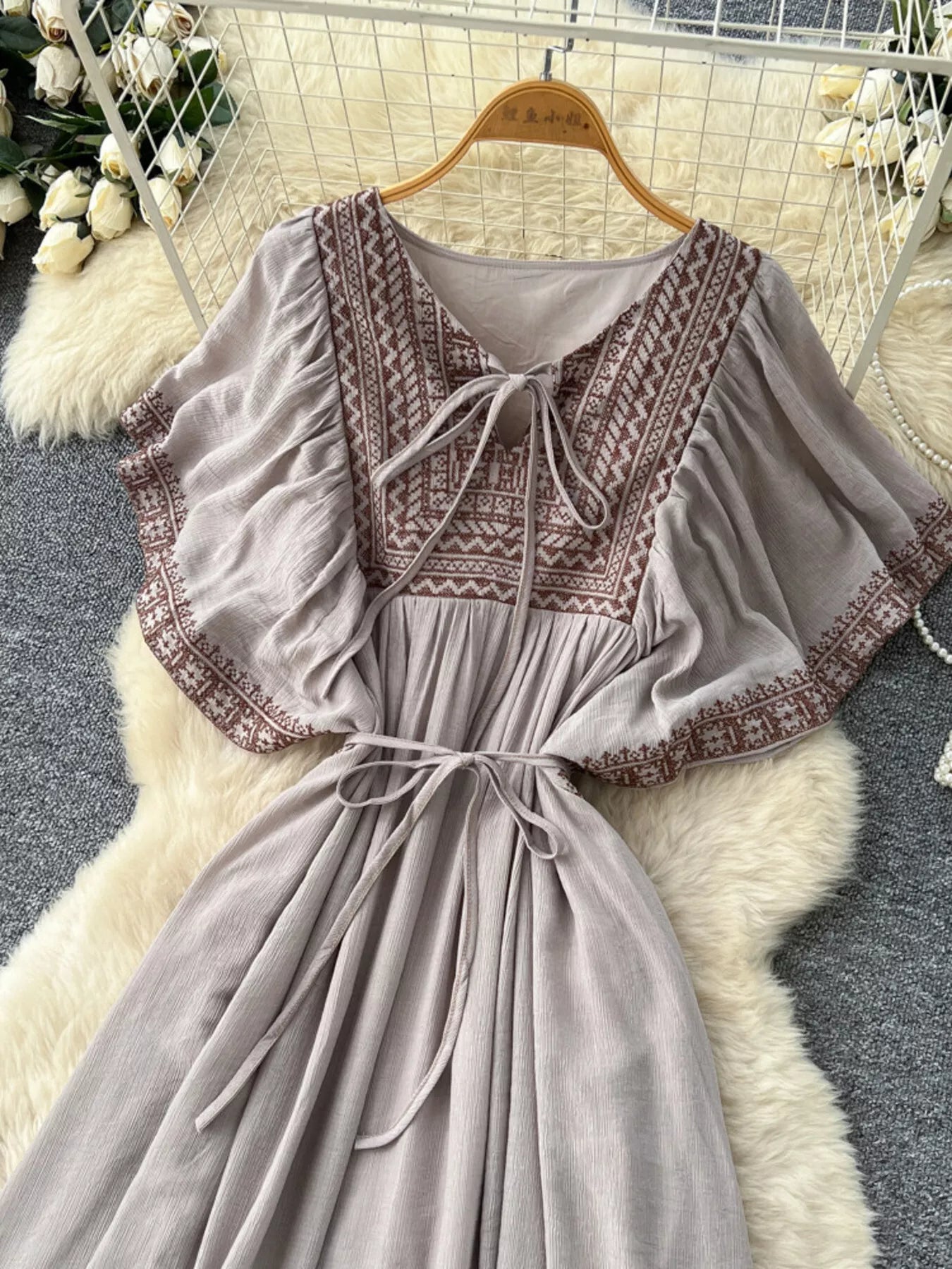 Tie Neck Short Sleeve Dress