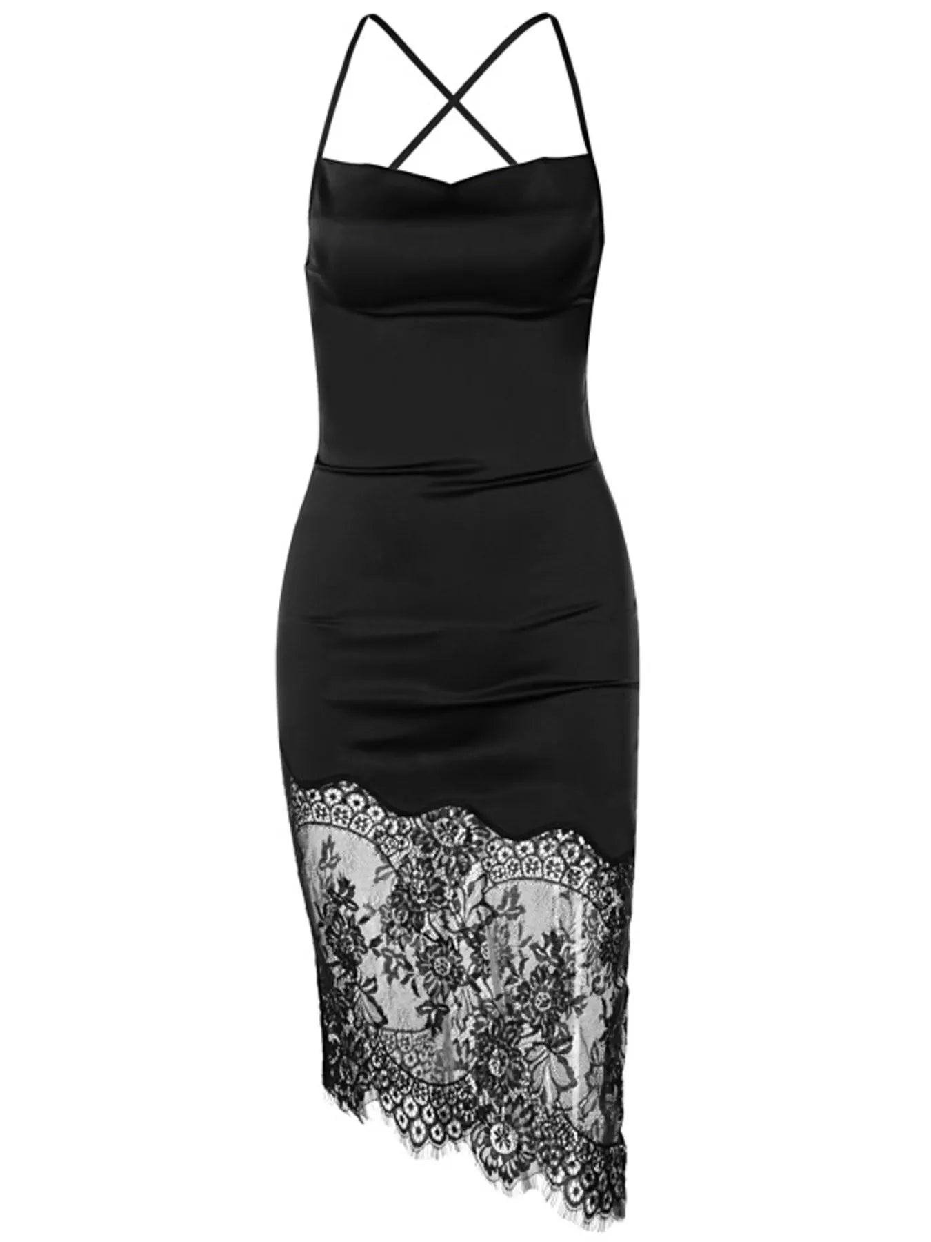 Satin Lace Trim Sleeveless Dress