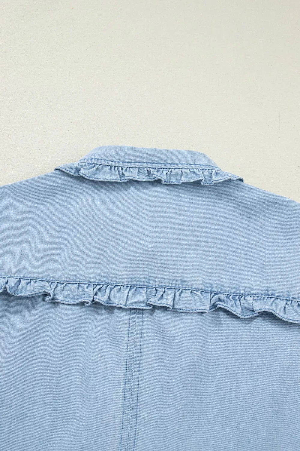Ruffled Edge Collared Shift Denim Dress with Pockets