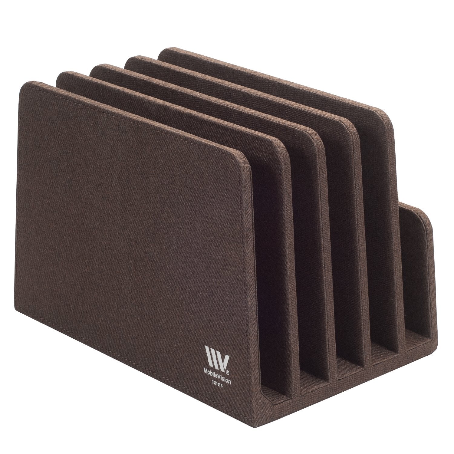 Executive Desk Organizer & Sorter – 5-Slot Dark Brown Wood File Holder for Laptops, Tablets, and Documents