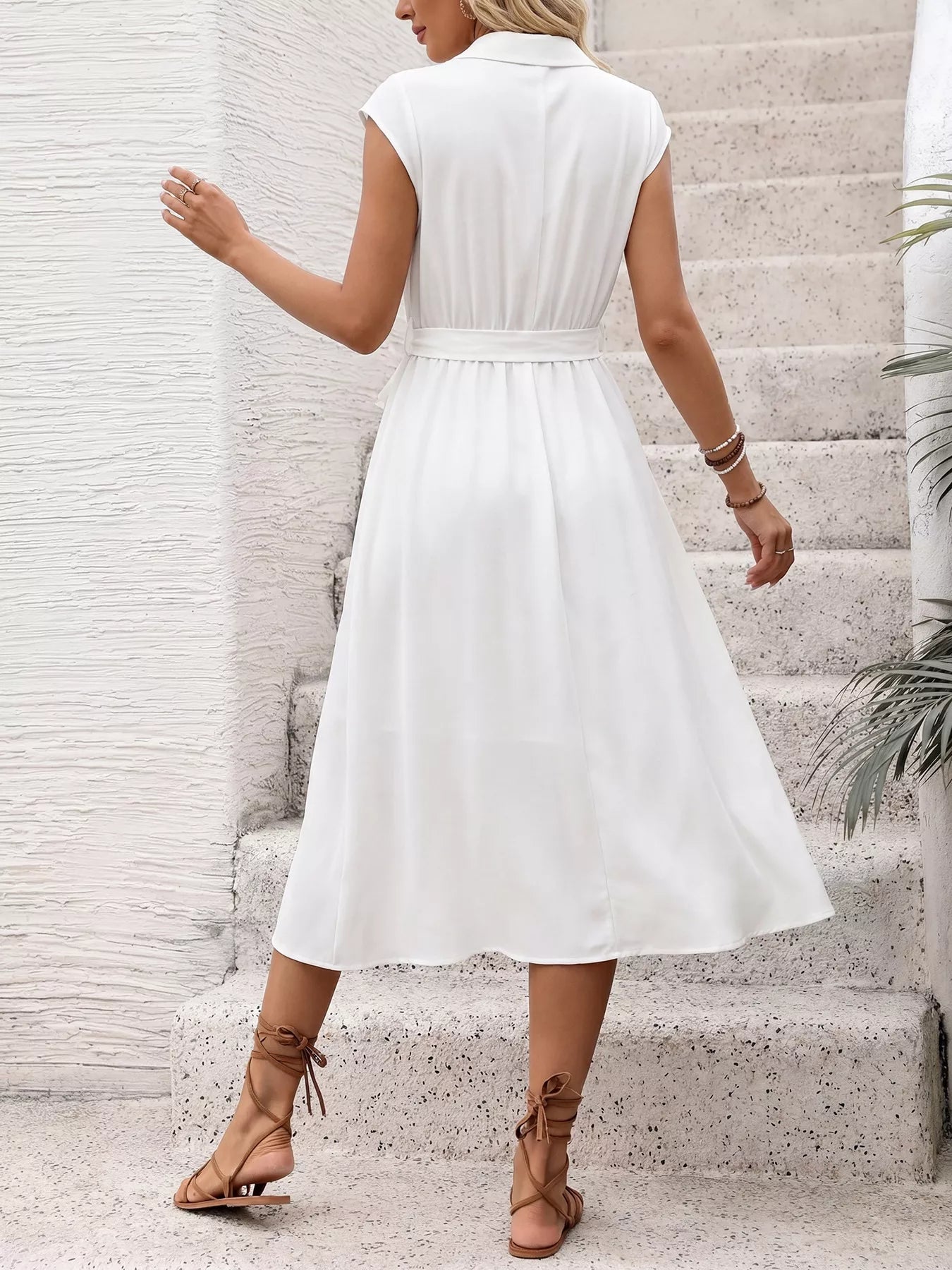 Cap Sleeve Tie Waist Midi Dress