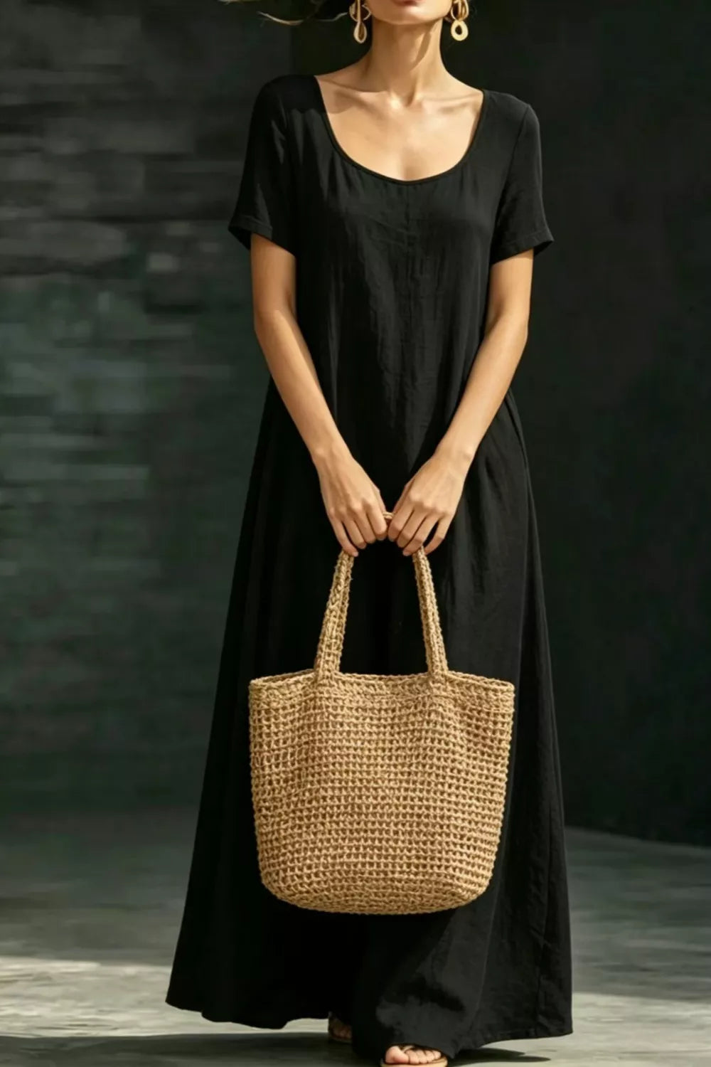 Full Size Casual Loose Short Sleeve Maxi Dress Plus Size