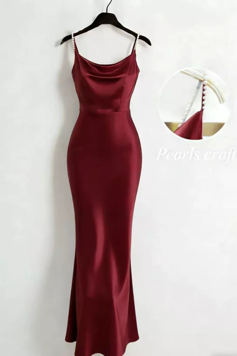 Pearl Strap Cowl Neck Satin Maxi Dress