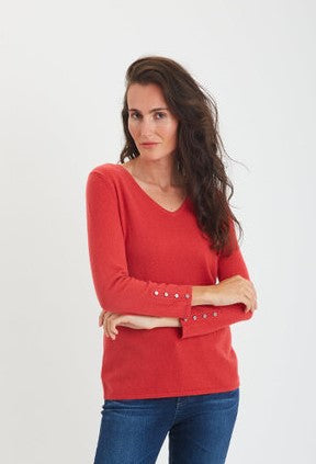 V Neck Cashmere with Button Cuff #193127