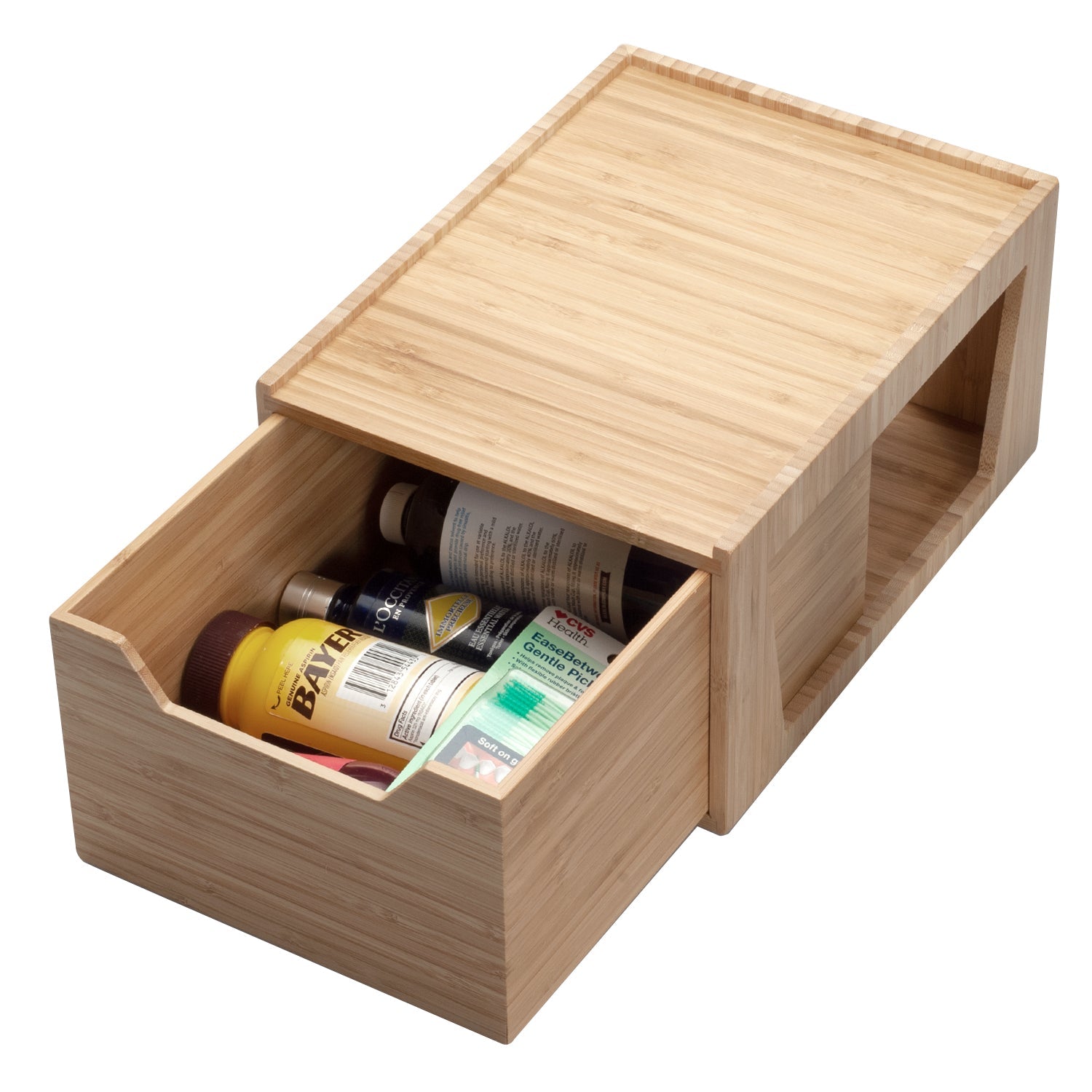 Tall Bamboo Drawer - Stackable Deep Desk Organizer & Kitchen Pantry Storage Caddy
