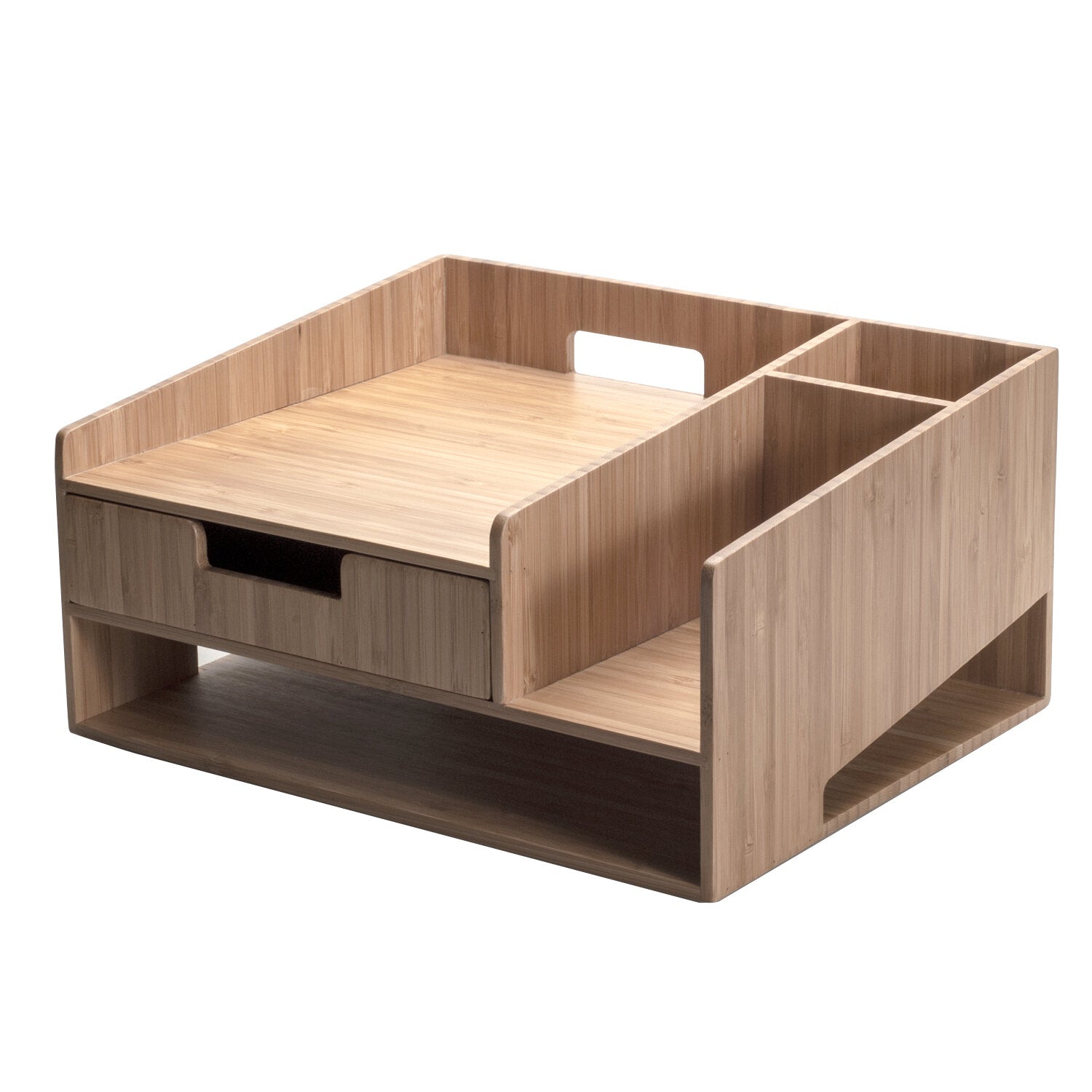 Bamboo Executive Telephone Stand & Desktop Command Center | Multi-Functional Office Organizer with Storage Drawer