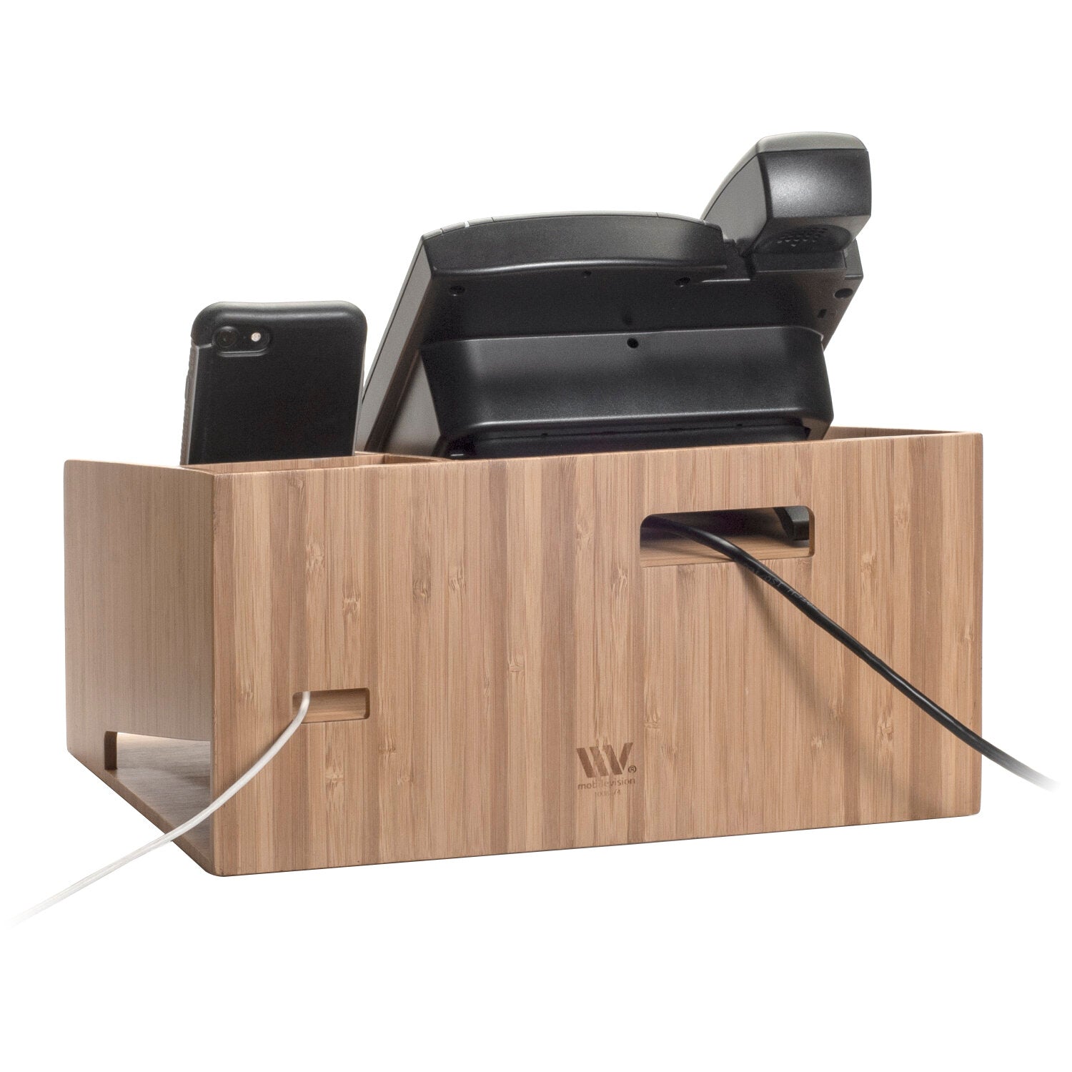 Bamboo Executive Telephone Stand & Desktop Command Center | Multi-Functional Office Organizer with Storage Drawer