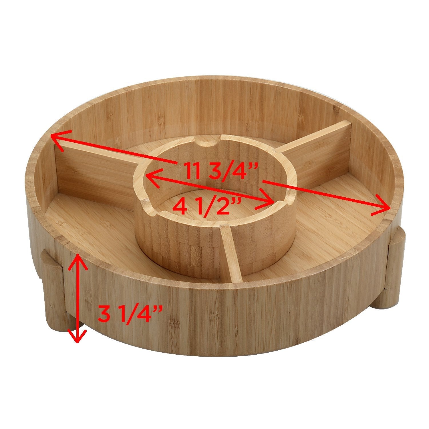 Bamboo Serving Tray & Appetizer Platter - Round Wood Snack Dish for Chips and Dip, Veggies, and Charcuterie