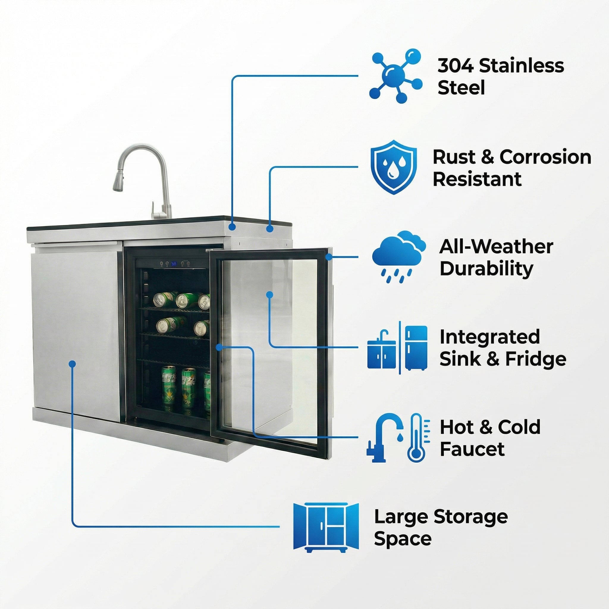 Sink and Fridge Combo for Outdoor Kitchen, 70L Refrigerator and Sink with Pull-Down Faucet