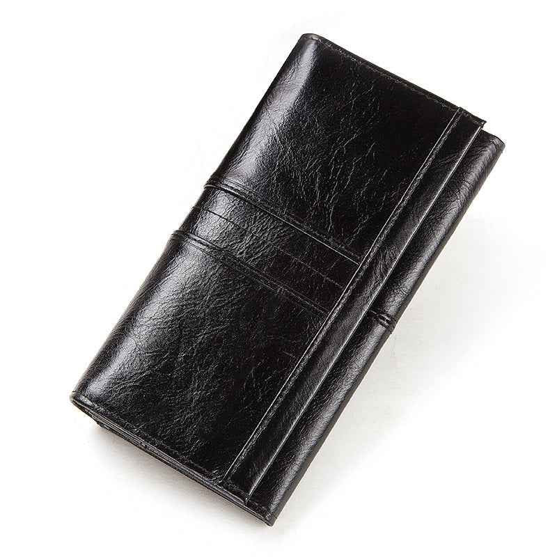 Anti-Theft Brushed Genuine Leather Ladies Wallet Top Layer Cowhide Long Women's Bag Multi-Card Card Holder Mobile Phone Bag Clutch Bag