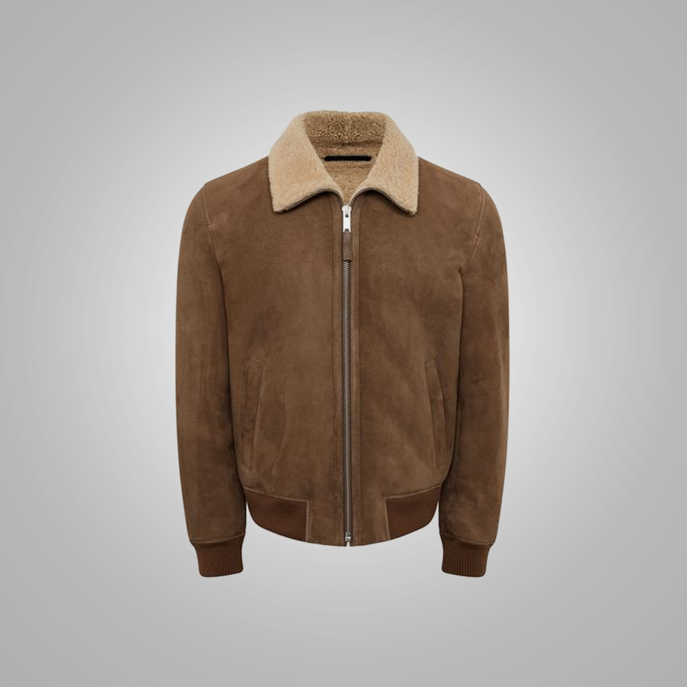 Men’s B3 Brown Sheepskin Flying Aviator Shearling Bomber Leather Flying Jacket