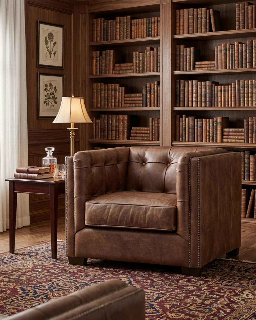 Tuxedo Leather Arm Chair - Bark Brown