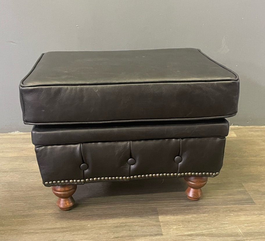 Chesterfield Leather Ottoman - Slate