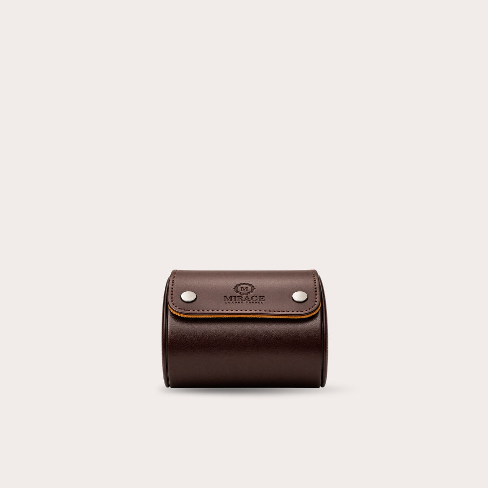 1 Watch Travel Case Vegan Leather Watch Roll (Espresso Brown)