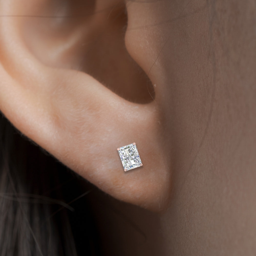 IGI Certified Basket Stud Earrings Set With Radiant Cut Diamonds