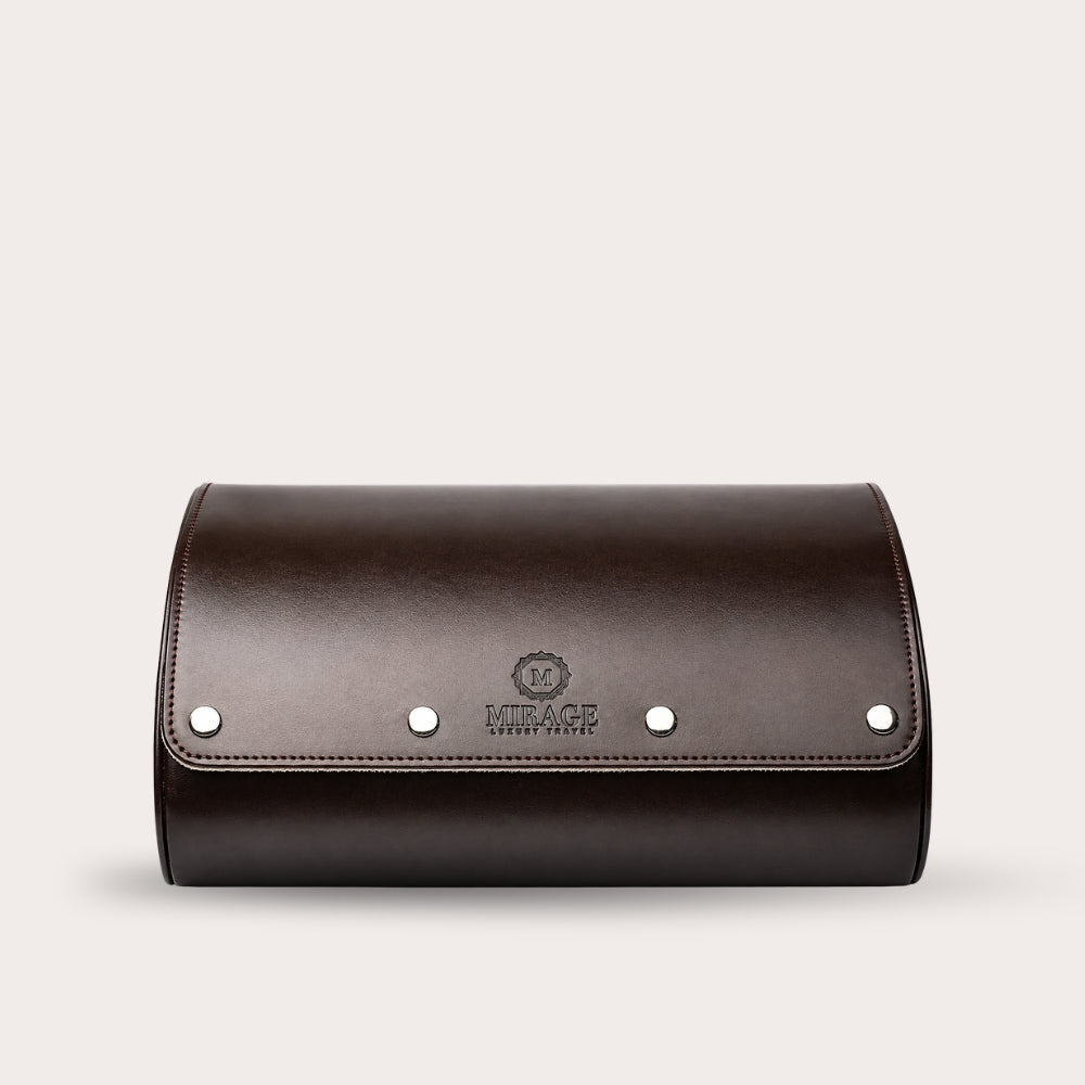6 Watch Travel Case Vegan Leather Watch Roll (Espresso Brown - White Interior)