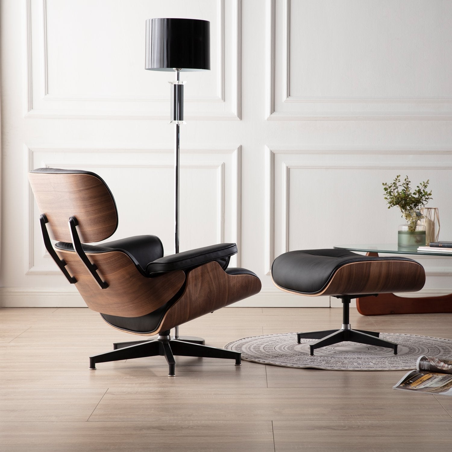 Classic Genuine Leather Lounge With Ottoman Leg Chair (Replica)
