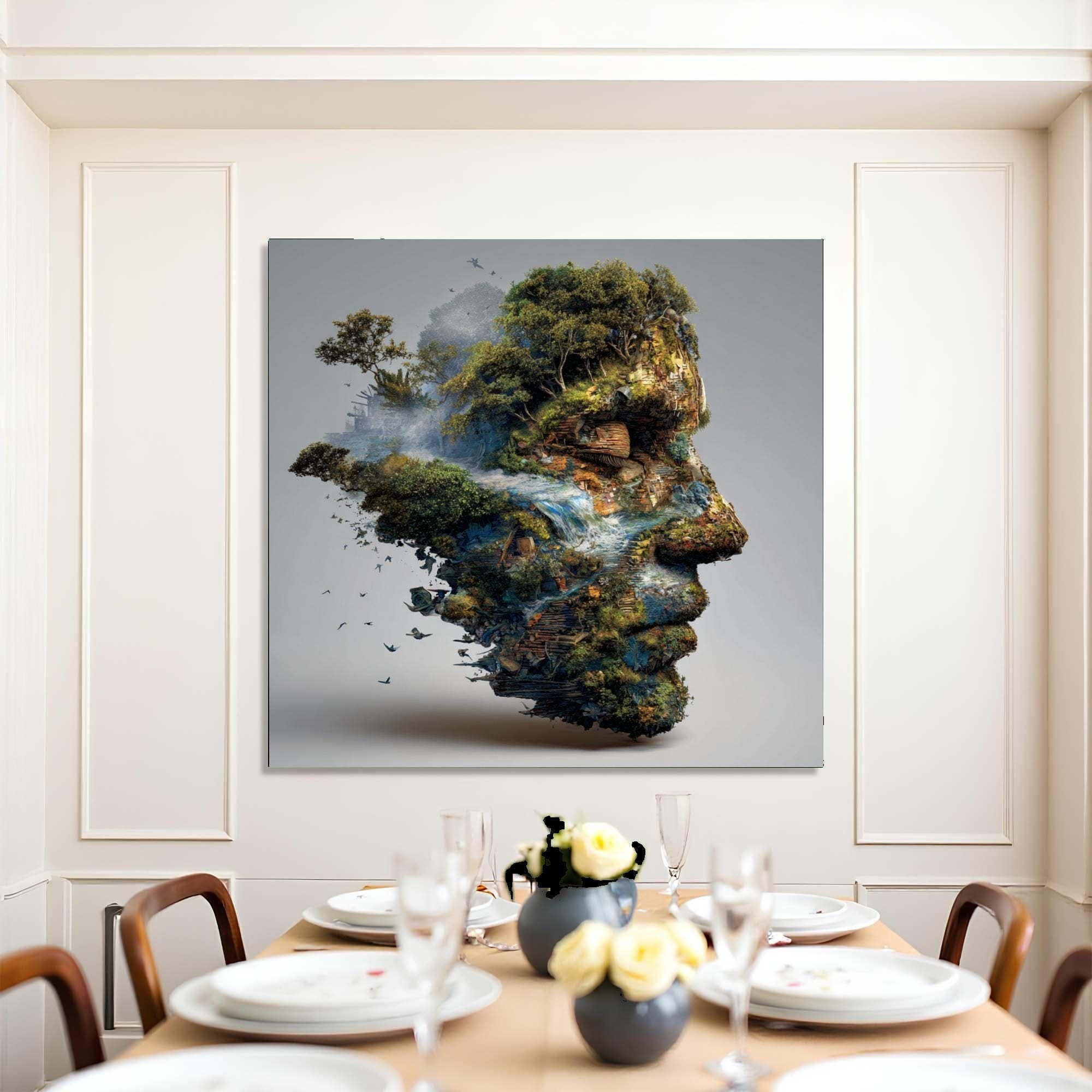 Nature Face Tempered Glass Wall Art | Eco-Inspired Portrait Decor