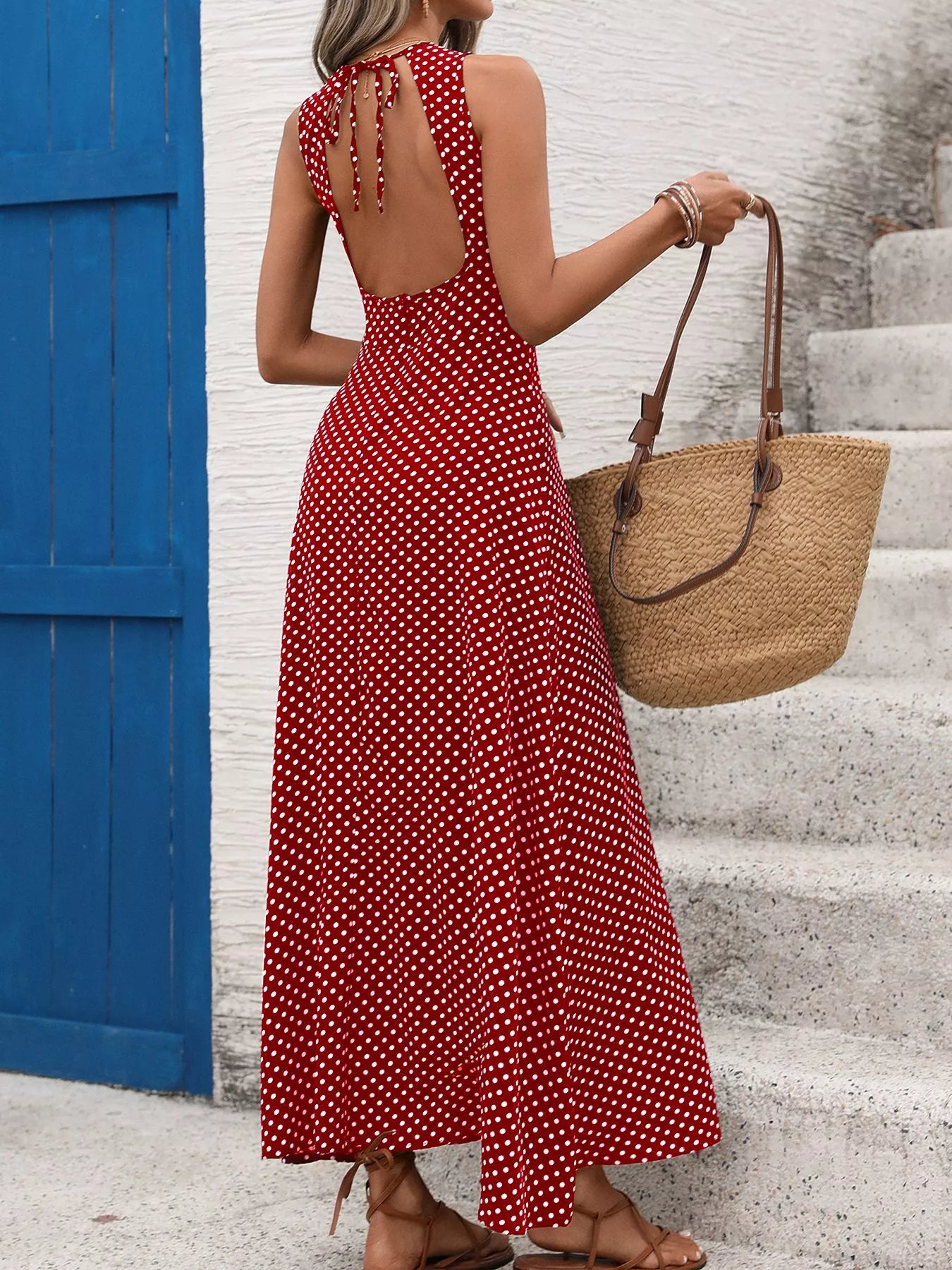 Sleeveless Polka Dot Maxi Dress